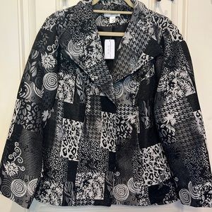 CJ Banks Dress Blazer. Black, silver and white in a patchwork design.